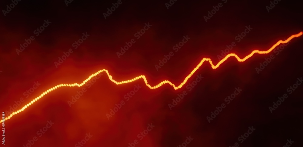 Poster abstract orange line graph on dark background.