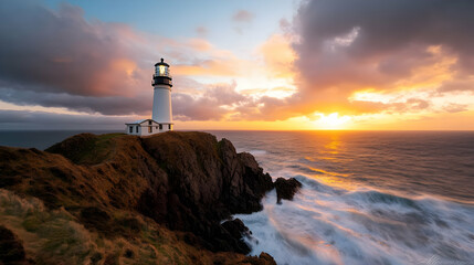 Sunset at a coastal lighthouse oregon coast landscape photography dramatic seascape wide angle nature's beauty