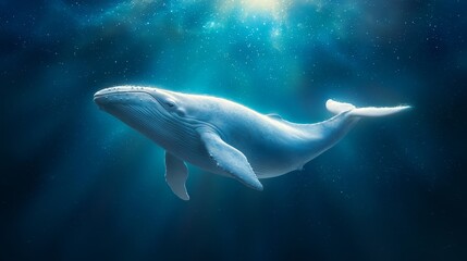 Fototapeta premium A blue whale swimming in the ocean under the stars