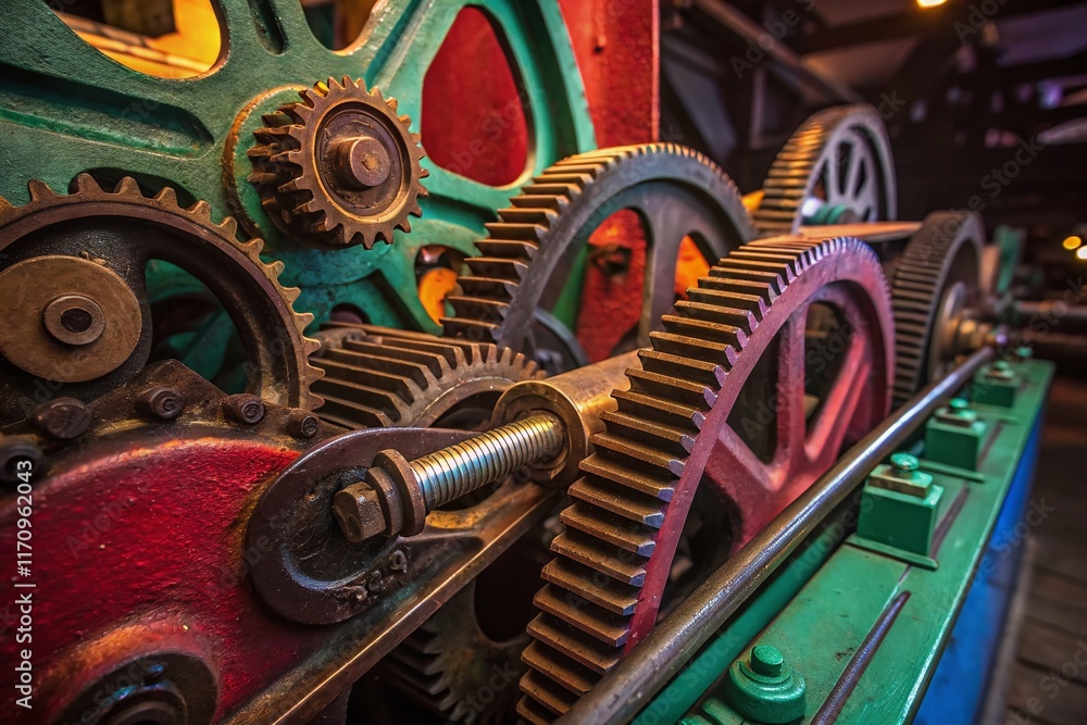 Poster macro close-up of complex machine gears and components