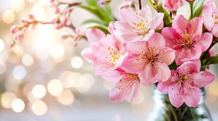 Naklejka premium A vase filled with pink flowers sitting on top of a table