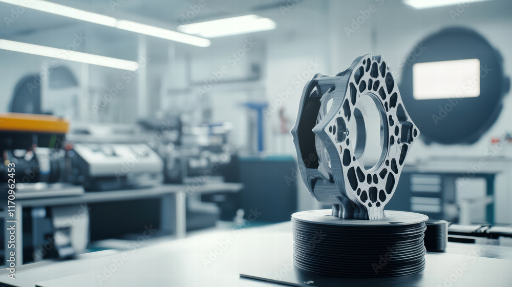 Poster 3d printed automotive part displayed workshop environment, showcasing advanced manufacturing technol