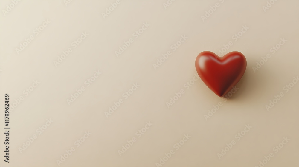 Poster small red heart placed in the lower corner of a light cream background, adding a touch of color whil