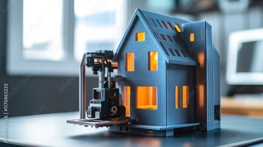 Aufkleber 3d printer building model house, showcasing speed and innovation in construction technology. illumin