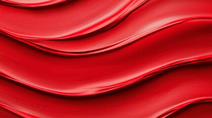 A close up of a red fabric with wavy lines