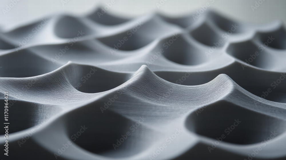 Poster 3d printing process showcasing precision and intricate texture in gray material. surface features wa