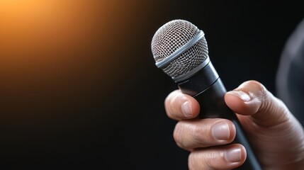A person holding a microphone in their hand