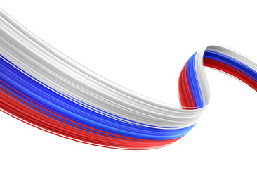 Russian flag, dynamic abstract 3d ribbon, Russian tricolor on white background