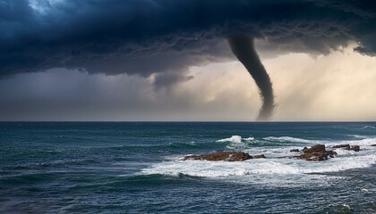 storm with tornado over the sea