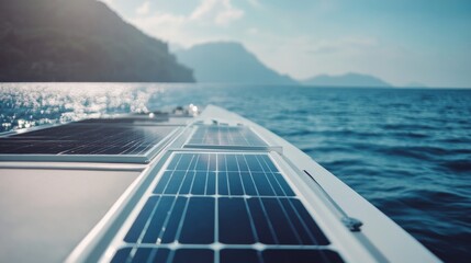 Fototapeta premium Solar Powered Yacht with Clean Lines on the Ocean