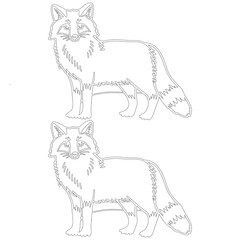 Outline drawing of a red fox with detailed fur and bushy tail, ideal for coloring, crafting, or educational purposes