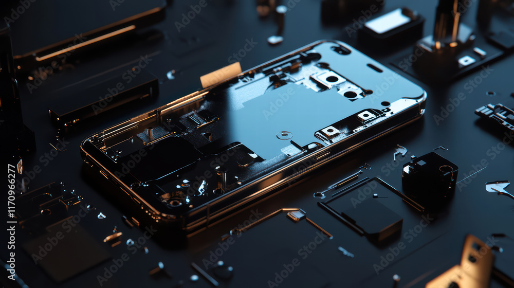 Aufkleber 3d smartphone being assembled with intricate parts, showcasing technology and precision in modern se