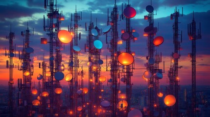 Fototapeta premium Sunset Over Urban Infrastructure in Corporate Park