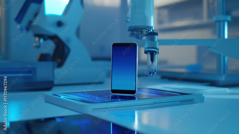 Aufkleber 3d smartphone being tested for performance in lab setting, showcasing advanced technology and precis