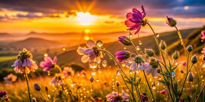 Macro Photography: Dew-kissed Wildflowers at Sunset, Roseberry Topping, North Yorkshire