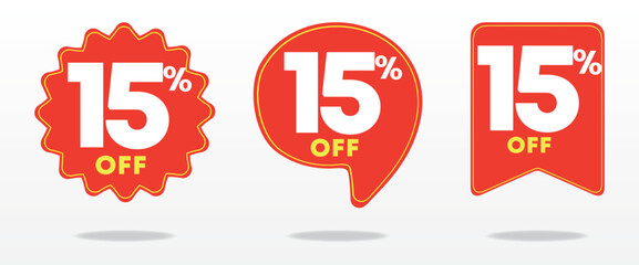 15% off. Business, price, e-commerce, sale tag, banner, social media, poster, ads, shopping, marketing, social network, offer, web, coupons. Set, trade, label, sticker, promo.