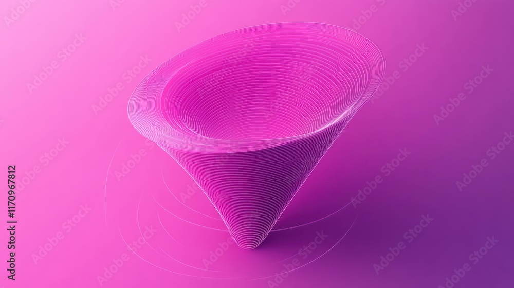 Poster abstract pink swirling cone shape on gradient background.