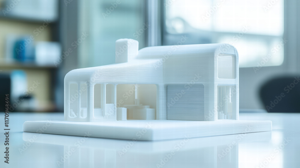Poster 3d printed house model showcasing modern architecture and spacious design. this innovative structure