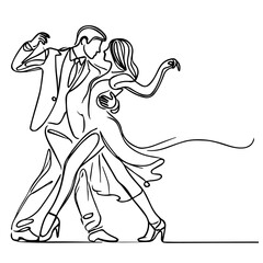Dancing couple in flowing minimalist line art, perfect for branding, dance event posters, greeting cards, and artistic designs