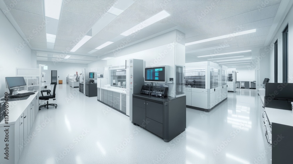 Poster ai-focused biotechnology lab with advanced systems creating innovative biopharmaceutical products an