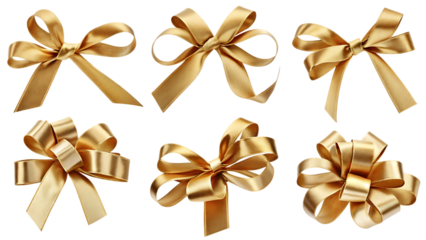 set of golden bows isolated on white background PNG.AI GENERATED