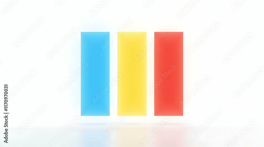 Poster vibrant color blocks on white: a minimalist abstract composition. the subtle reflections add depth.