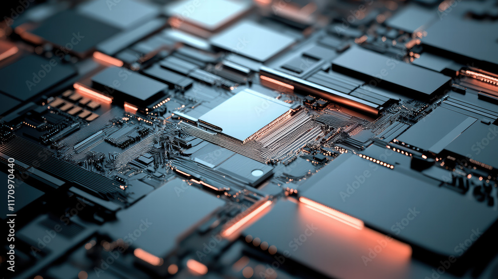Aufkleber close up view of intricate electronic circuit board components, showcasing detailed connections and 