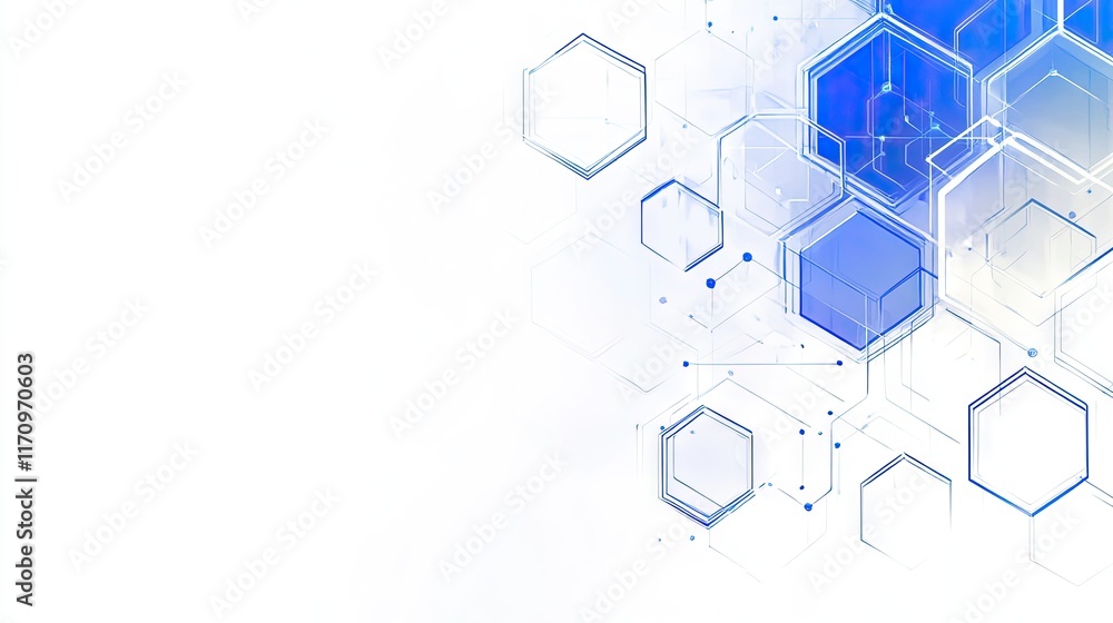 Poster ai rendered hexagonal tech background with dynamic blue energy highlights on a white base, modern an