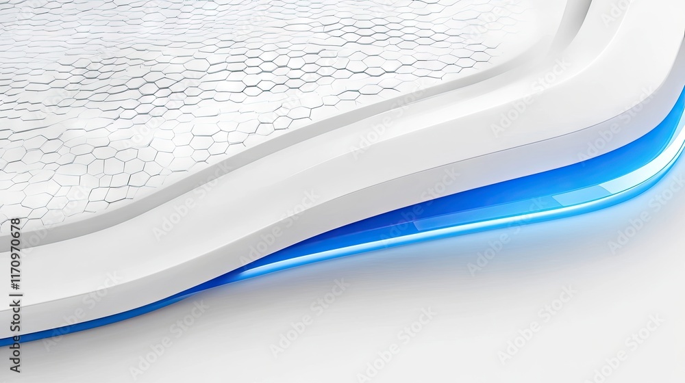 Poster ai rendered hexagonal tech background with dynamic blue energy highlights on a white base, modern an
