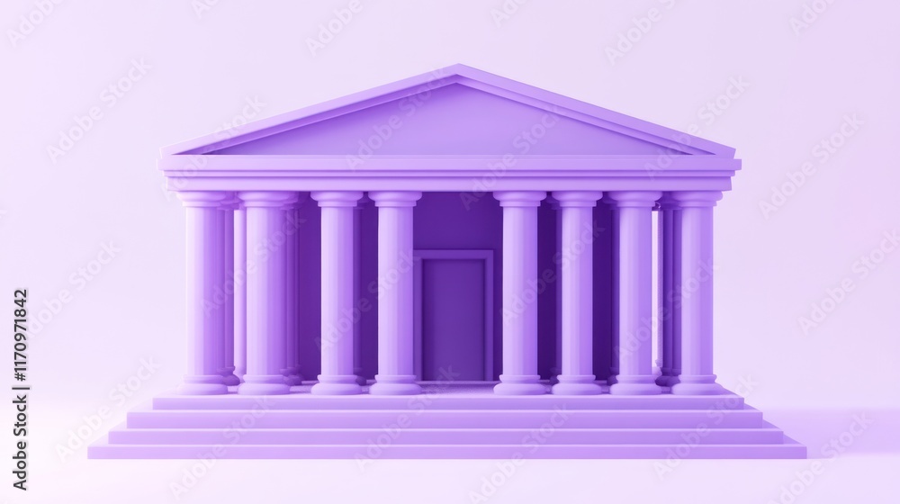 Poster Purple 3D model of classical building with columns and steps.