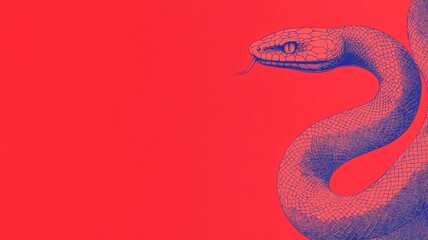 Fototapeta premium Chinese new year (Snake year) background. Vibrant illustration of a snake against a bold red background, emphasizing texture and color.
