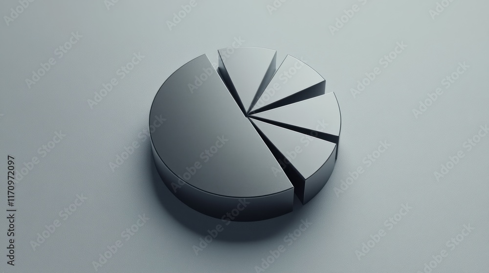 Poster 3D rendered dark gray pie chart showing data segmentation.