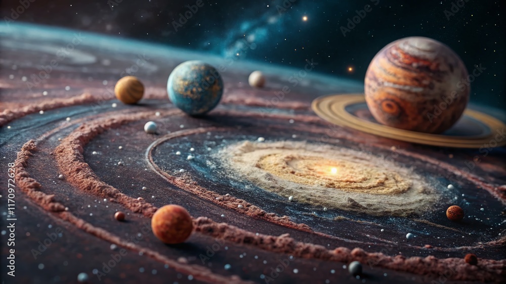Poster macro shot of celestial dust simulating a solar system