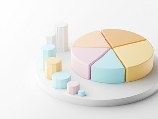 Obraz premium business plan market scaling Colorful 3D pie chart and bar graph on a white background