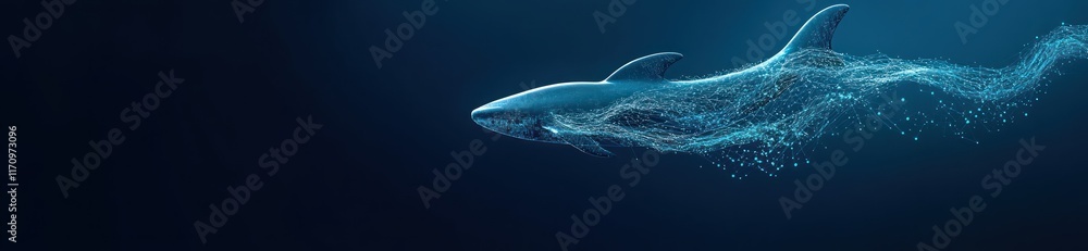 Poster abstract digital art of a shark swimming in the ocean.