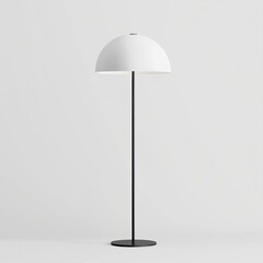 Modern Black Metal Floor Lamp with Adjustable Brightness and White Acrylic Dome Shade on White Background, Photorealistic Interior Decor