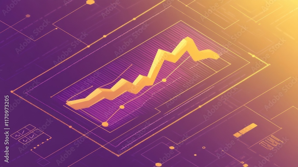 Poster abstract upward trending graph on digital screen.