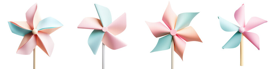 Vibrant Pinwheel Toys Swirling in Gentle Breeze Outdoor Garden Colorful Paper Origami Wind Spinners Hanging and Fluttering Playfully in the Summer Breeze