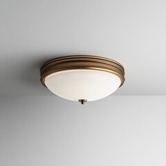 Fototapeta premium Elegant Decorative Ceiling Flush Mount Light Fixture with Frosted Glass Dome in Antique Bronze Finish on White Background, Photorealistic Design