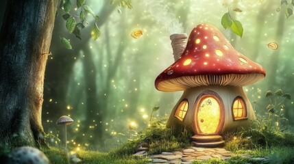 Enchanting Mushroom House In A Magical Forest