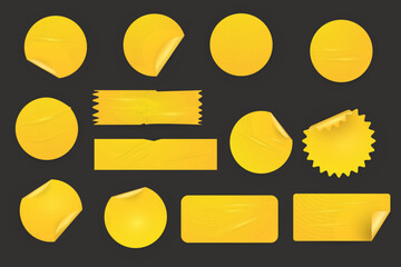 Vector realistic illustration set of yellow round and rectangular stickers, clip art © Anna