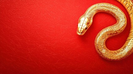 Chinese new year (Snake year) background. Golden snake on a vibrant red background, symbolizing wealth and prosperity.