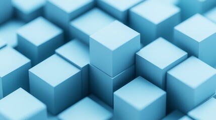 Obraz premium A background featuring light blue 3D cubes in an abstract isometric perspective, emphasizing clean geometry and minimalist design. The HD image highlights the texture and depth.