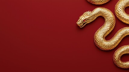 Fototapeta premium Chinese new year (Snake year) background. Golden snake design on a deep red background, symbolizing wealth and prosperity.