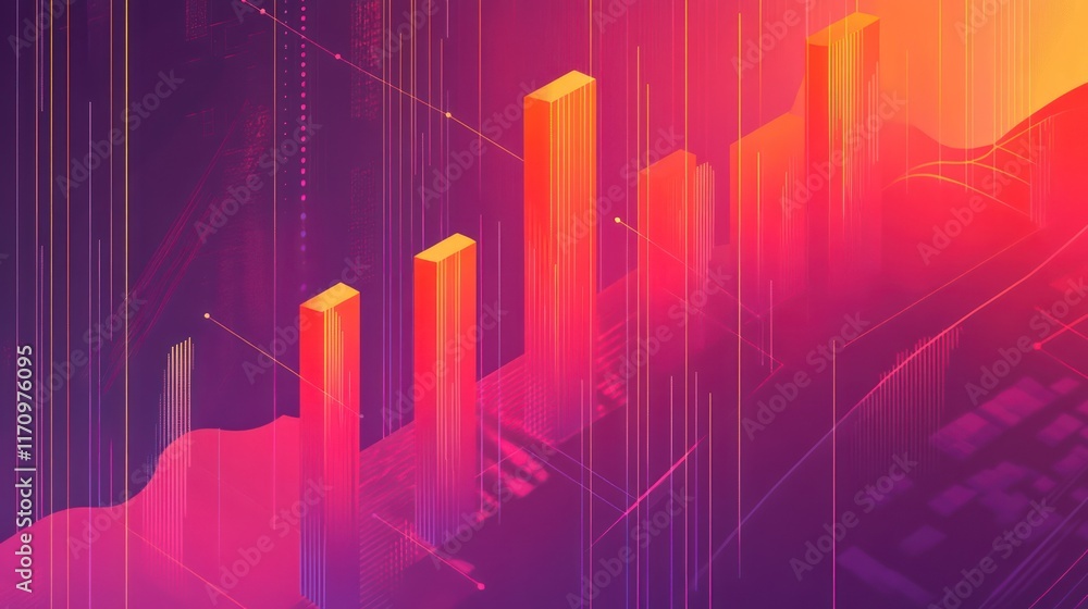 Leinwandbilder Abstract isometric chart showcasing vibrant growth and data visualization with dynamic lines and color gradients.
