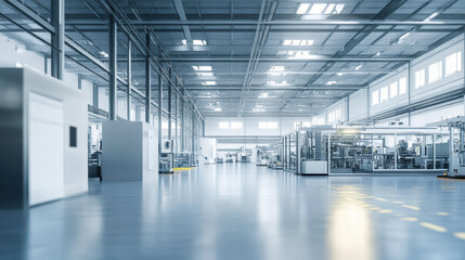 Obraz premium spacious industrial factory interior featuring advanced machinery and production lines, showcasing modern and efficient workspace. bright lighting enhances clean, organized environment