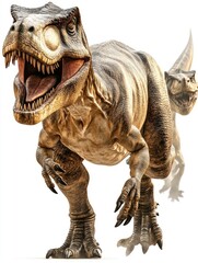 Fototapeta premium A dynamic depiction of two roaring dinosaurs, emphasizing their fierce appearance.