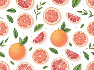 Seamless pattern with grapefruit on white background.