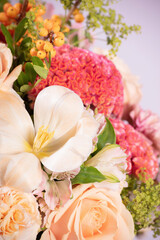 Close-Up of Elegant Pastel Bouquet with Roses and Tulips