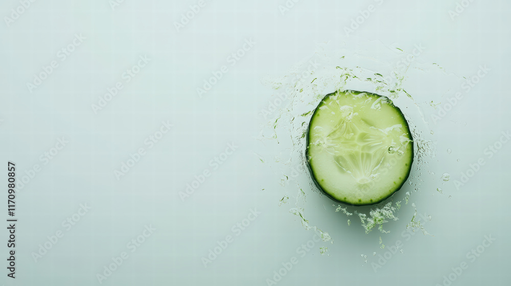 Poster fresh cucumber slice splashing in water, showcasing its refreshing nature and vibrant color. perfect